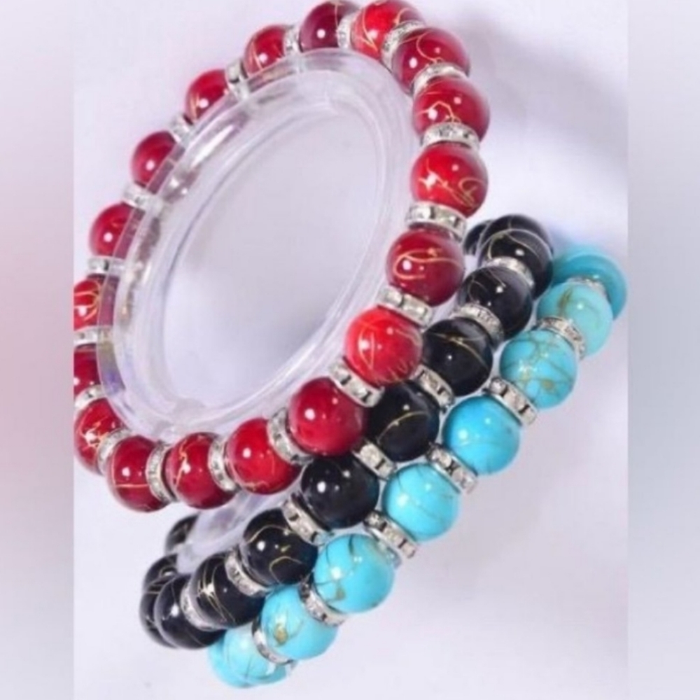 Handcrafted Dark Pink Beaded Bracelet Blingy Silver spacers stretchy NEW
